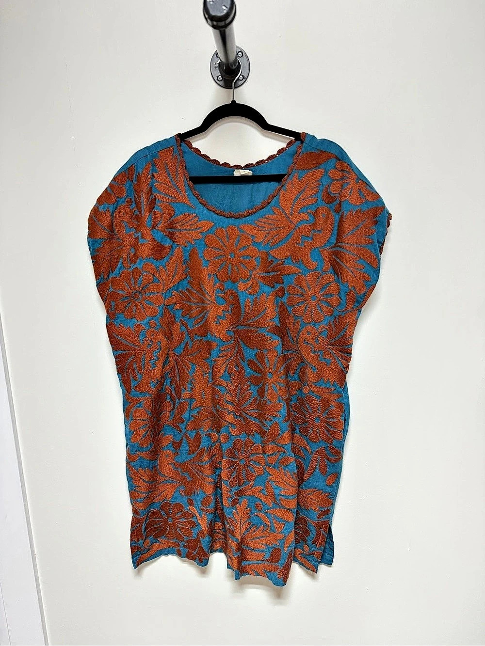 Sister Mary Blue Rust Embroidered Mexican Tunic Dress Size L